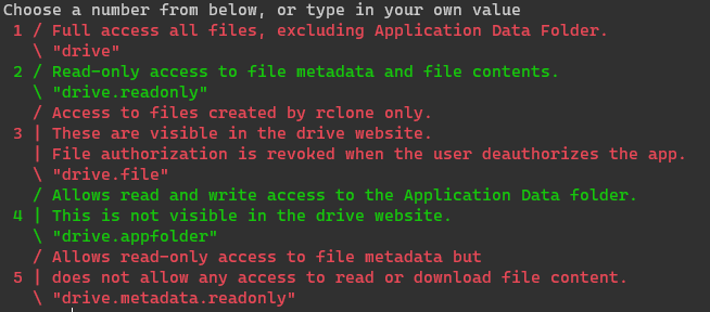 rclone access scope menu