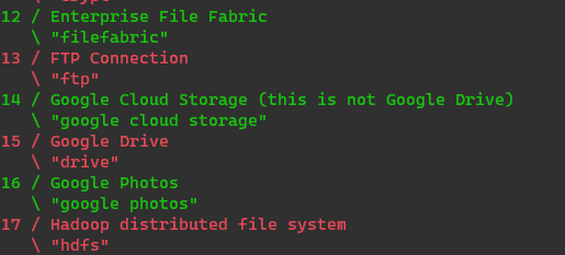 rclone remote selection menu